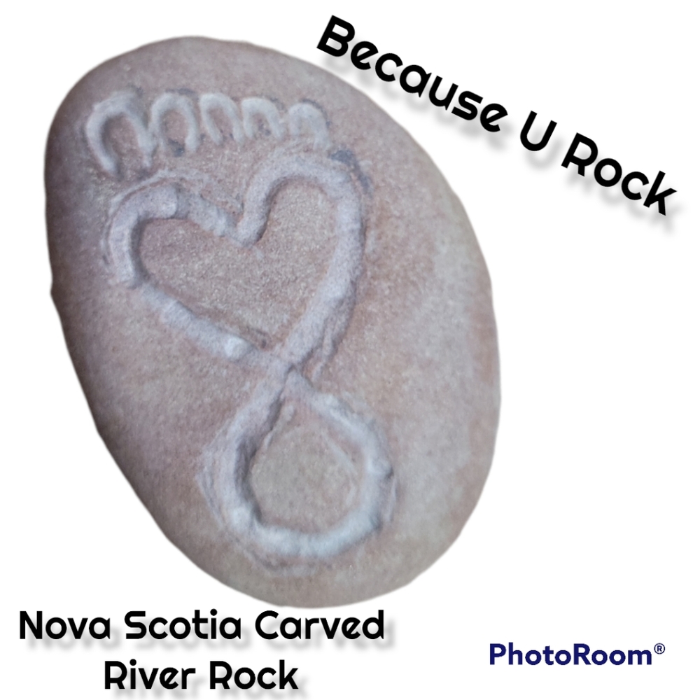 Because U Rock infinity baby foot  Rock Art N.S. River Rock Carving by @sharcra
